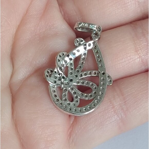 Sterling Silver Rose Gold Tone Crystal Butterfly Leaf Pendant - Picture 7 of 11